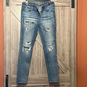 American Eagle Outfitters Blue Distressed Skinny Jeans